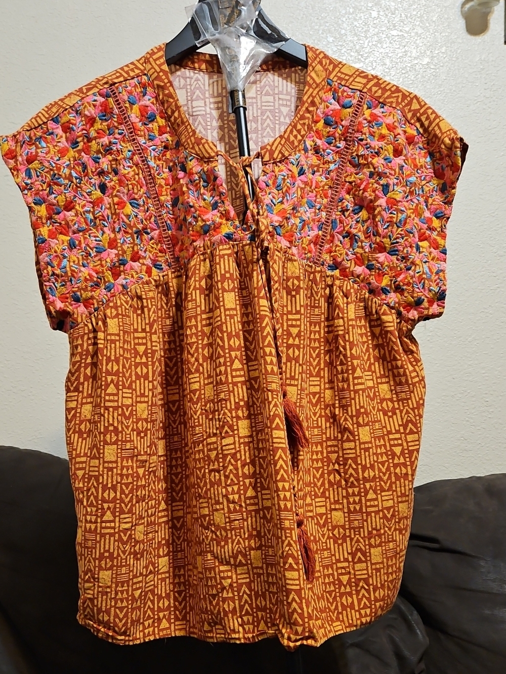 Savanna Jane Orange Patterned Embroidered Yoke Tunic